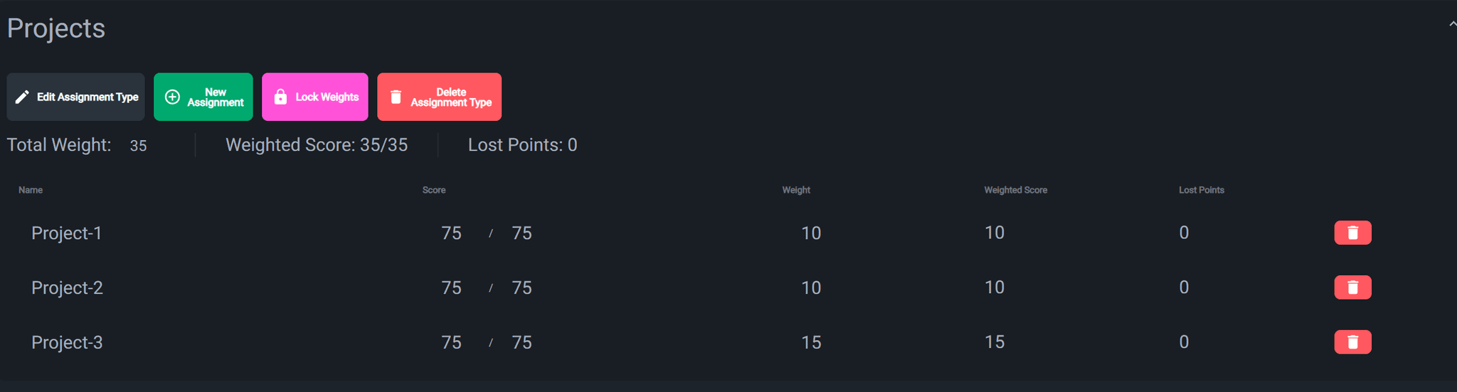 Projects Assignment Type